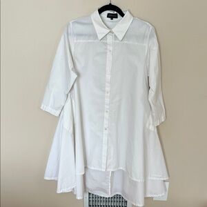 GRACIA Womens High-Low Button-Up Shirt Dress Size M White
